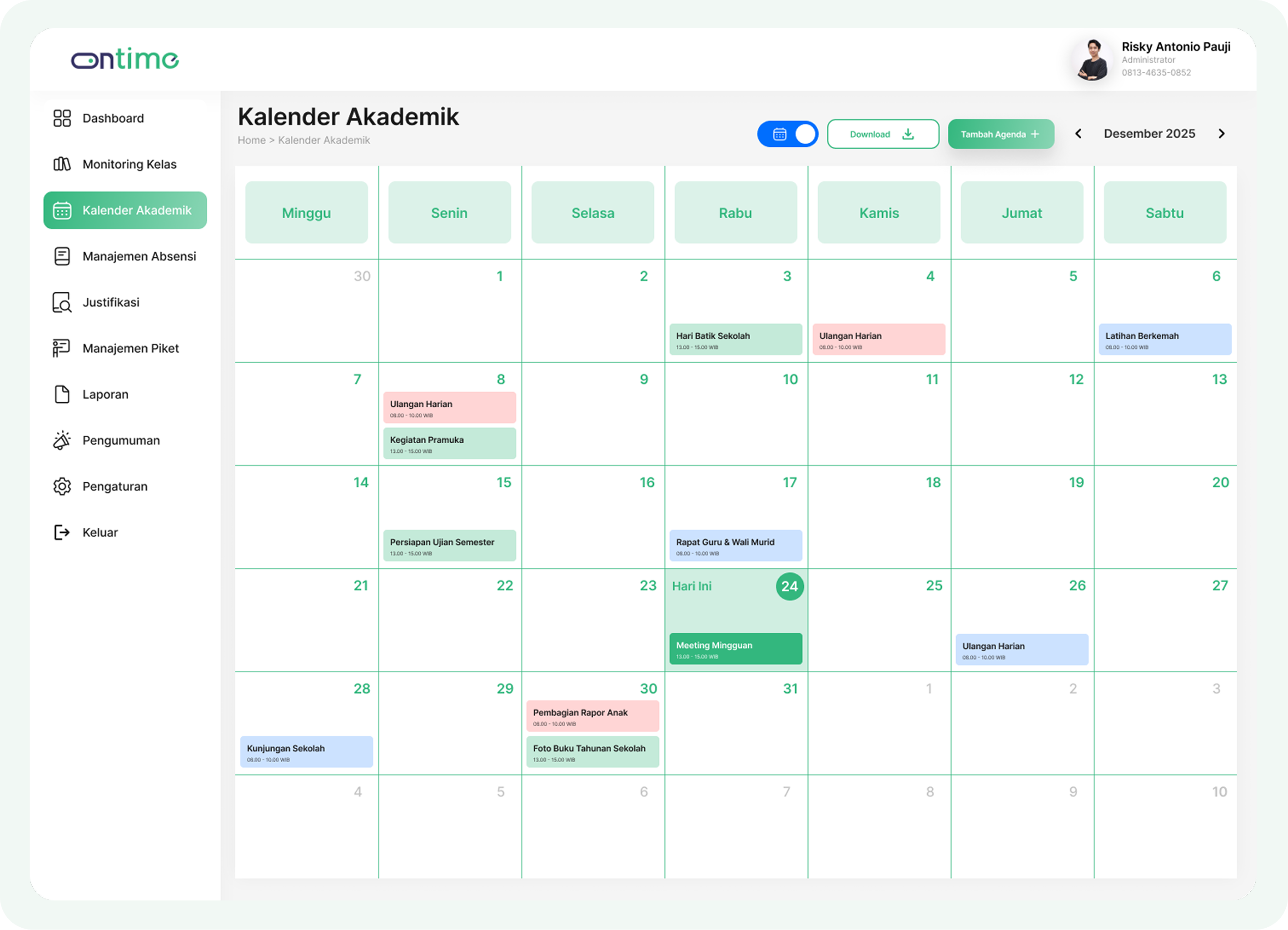 Dashboard Kalender Akademik